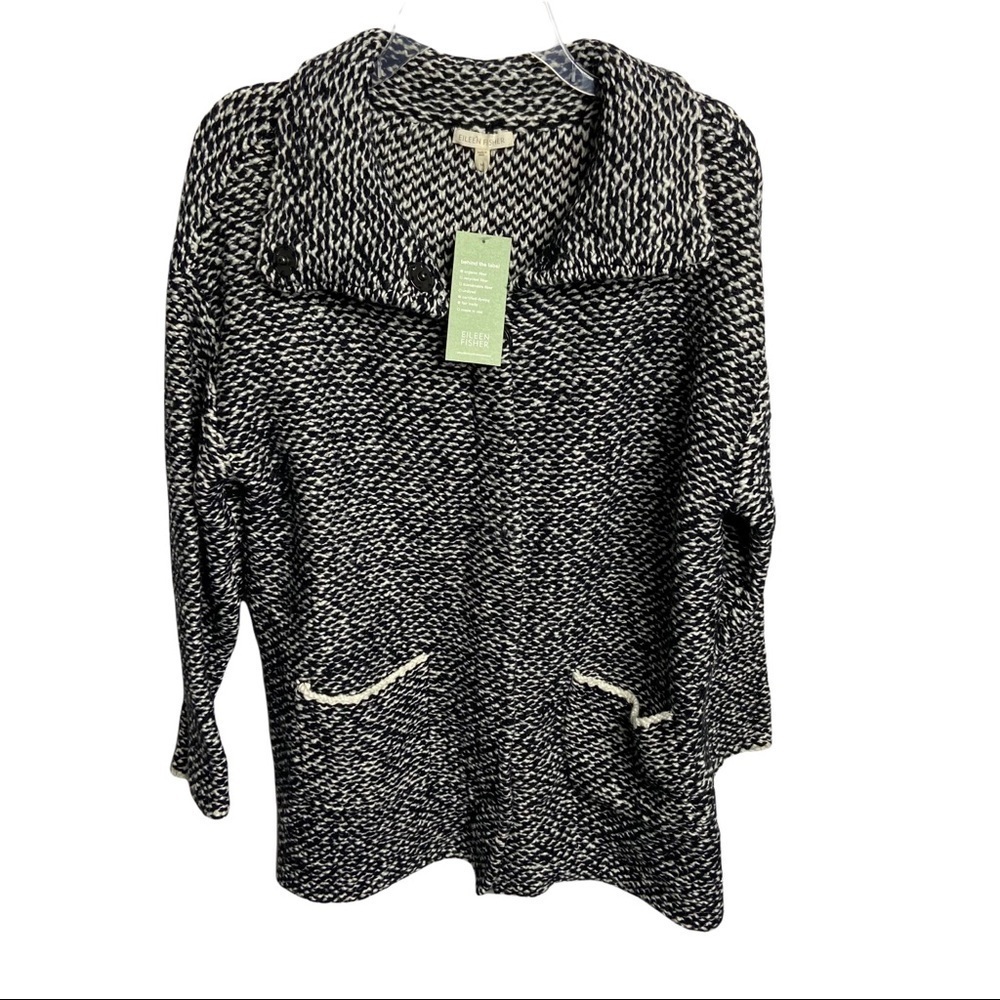 NWT Eileen Fisher Sz Medium Stand Collar Long Jacket Cotton Chunky Sweater $358